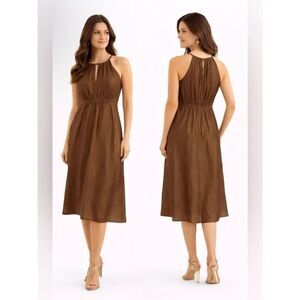 Solitaire Empire Waist Silk Midi Dress - Chocolate Brown